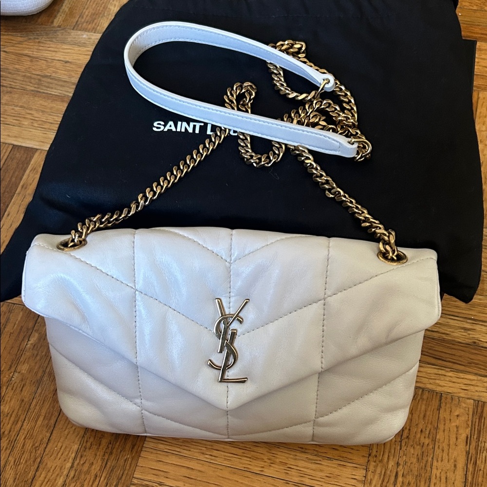Saint Laurent Cream Quilted Loulou Toy Puffer Crossbody with Gold Hardware - Picture 10 of 15
